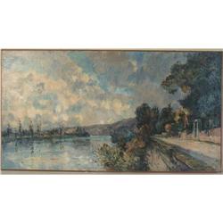 ALBERT LEBOURG (1849-1928) French school. "La Seine Aux Envi