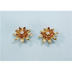 A pair of unusual 18 kt. yellow gold, citrine and diamond ea