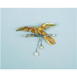ART NOUVEAU - A very fine 18 kt. gold brooch sculpted in the