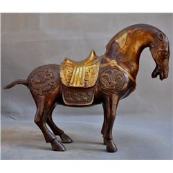 A BRONZE GILDED HORSE STATUE QING DYNASTY.