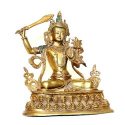 A-RARE GILT BRONZE MANJUSHRI BUDDHA FIGURE MING DYNASTY.