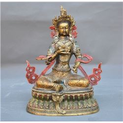 A GILT BRONZE GREEN TARA BUDDHA FIGURE QING DYNASTY.