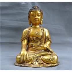 A GILT BRONZE SHAKYAMUNI BUDDHA FIGURE QING DYNASTY.
