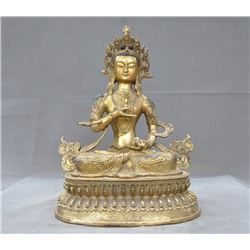 A GILT BRONZE GUAN-YIN BUDDHA FIGURE QING DYNASTY.