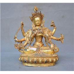 A GILT BRONZE KWAN-YIN BUDDHA FIGURE QING DYNASTY.