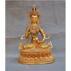 A GILT BRONZE GUAN-YIN BUDDHA FIGURE QING DYNASTY.