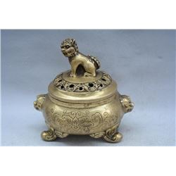 A GILT BRONZE BEAST CENSER MING DYNASTY.