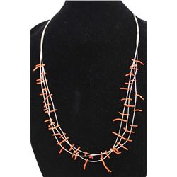 Vintage Navajo Liquid Silver & Coral Necklace