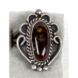 Navajo Old Pawn Sterling Fire Agate Ring, Size 8