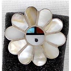 Vintage Zuni Sterling Inlay Sun Face Ring, Sz 6.5
