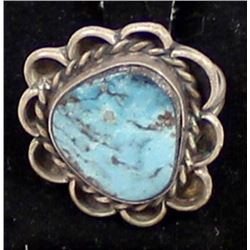 Navajo Old Pawn Sterling Turquoise Ring, Sz 7.25