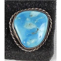 Navajo Old Pawn Sterling Turquoise Ring, Size 7