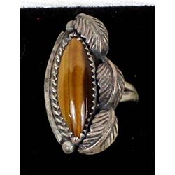 Navajo Old Pawn Sterling Tiger's Eye Ring, 7.75
