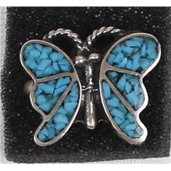 Vintage Navajo Sterling Chip Inlay Turquoise Ring