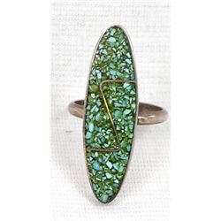 Vintage Navajo Sterling Chip Inlay Turquoise Ring