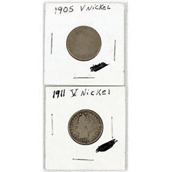 1905 and 1911 V Nickels