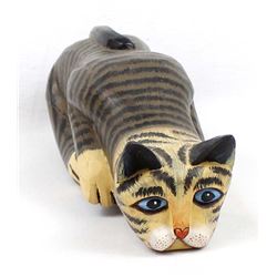 Balinese Carved Wood Cat Shelf Sitter