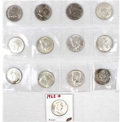 13 Kennedy and Franklin Half Dollars