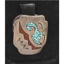 Vintage Navajo Sterling Chip Inlay Ring, Size 9.5