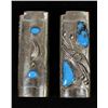 Image 1 : 2 Navajo German Silver & Turquoise Lighter Covers