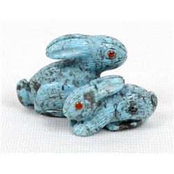 Zuni Turquoise Double Rabbit Fetish by F. Cheama