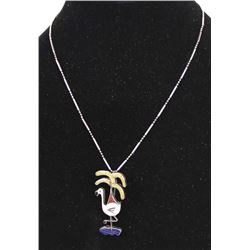 Zuni Sterling Inlay Flamingo Pin Pendant Necklace
