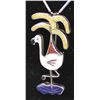 Image 2 : Zuni Sterling Inlay Flamingo Pin Pendant Necklace