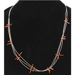 Vintage Navajo Liquid Silver & Coral Necklace