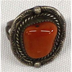 Vintage Navajo Sterling Coral Ring, Size 5