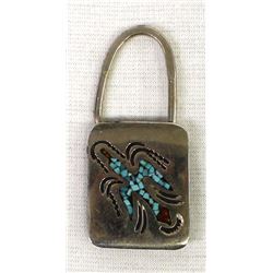 Vintage Navajo Sterling Chip Inlay Keyring