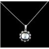 Image 1 : 0.30 ctw Pearl and Diamond Pendant With Chain - 14KT White Gold