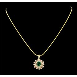 1.60 ctw Emerald and Diamond Pendant With Chain - 14KT Yellow and Rose Gold