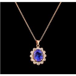 3.80 ctw Tanzanite and Diamond Pendant With Chain - 14KT Rose Gold