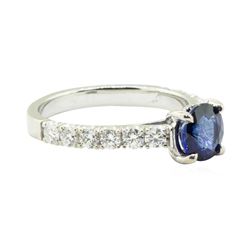 2.02 ctw Round Brilliant Blue Sapphire And Diamond Ring - 14KT White Gold