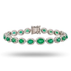 7.50 ctw Emerald and 2.42 ctw Diamond 18K White Gold Bracelet