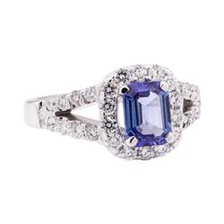 1.89 ctw Blue Sapphire And Diamond Ring - 18KT White Gold