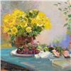 Image 2 : Ming Feng, "Buttercups and Plums" Original Oil Painting on Canvas, Hand Signed w