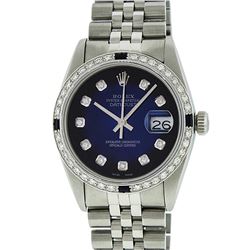 Rolex Mens Stainless Steel Blue Vignette Diamond & Sapphire Datejust Wristwatch