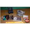 Image 1 : Tray Lot: Duck Calls (7), Binos, Camo Hat & "One Hundred Birds of Canada" Pocket Guide