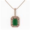 Image 2 : 11.99 ctw Emerald & Diamond Victorian Necklace 14K Rose Gold - REF-327W3H