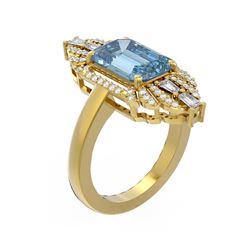 5.1 ctw Blue Topaz & Diamond Ring 18K Yellow Gold - REF-178K2Y