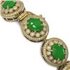 Image 3 : 44.77 ctw Jade & Diamond Victorian Bracelet 14K Yellow Gold - REF-1184A2N