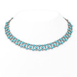 44.45 ctw Turquoise & Diamond Necklace 10K Rose Gold - REF-527K3Y