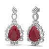 Image 2 : 23.25 ctw Ruby & Diamond Earrings 18K White Gold - REF-618R2K