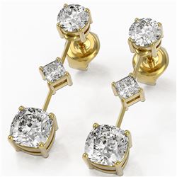 2.32 ctw Cushion Cut Diamond Designer Earrings 18K Yellow Gold - REF-312G8W