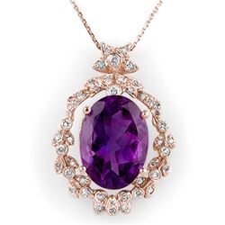 12.8 ctw Amethyst & Diamond Necklace 14k Rose Gold - REF-103A3N