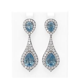 10.01 ctw Blue Topaz & Diamond Earrings 18K White Gold - REF-253Y8X