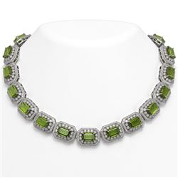 130.05 ctw Tourmaline & Diamond Victorian Necklace 14K White Gold - REF-3619F6M