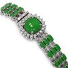 Image 2 : 20.93 ctw Jade & Diamond Bracelet 14K White Gold - REF-281F8M
