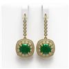 Image 1 : 12.9 ctw Certified Emerald & Diamond Victorian Earrings 14K Yellow Gold - REF-266F9M